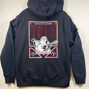 True Religion Black Hoodie with Red & White Back Graphic